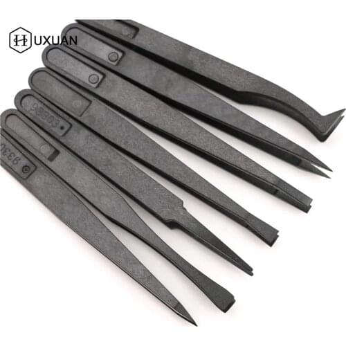 7pcs/set Black ESD Tweezers Set Anti Static Tool Plastic Electronic Tweezers Forceps Precision Tweezer Set