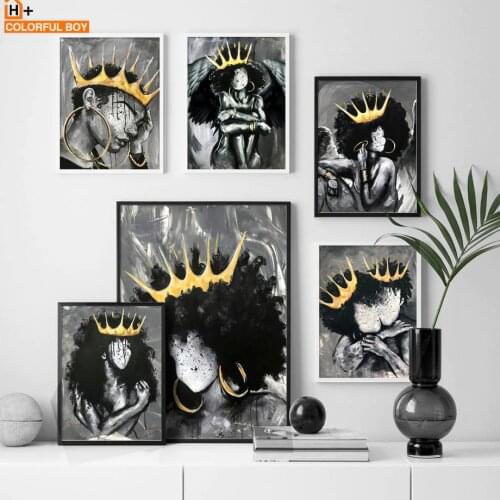 Africa Angel Queen Black Girl Boy Nordic Posters And Prints Wall Art Canvas Painting Print Wall Pictures For Living Room Club