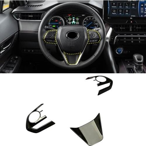 3PCS ABS Gloss Black Interior Steering Wheel Decorative Cover Trim for Toyota Harrier Venza XU80 2020 2021 Accessories