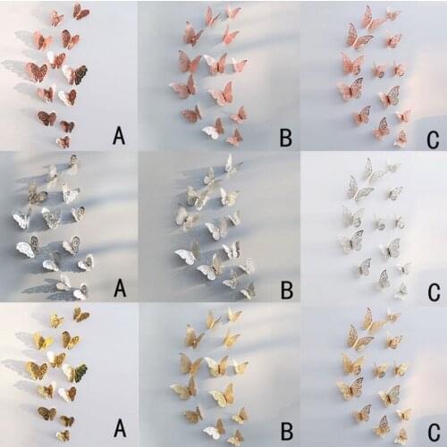 DHL 200set 12Pcs 3D Hollow Wall Stickers Butterfly Fridge Home Wall Decor