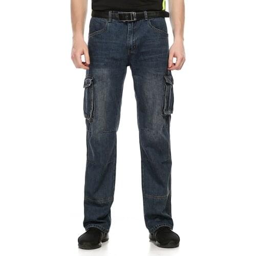 Mcikkny Men Cargo Casual Jeans Pants Mluti Pockets Loose Fit Denim Trousers For Male Plus Size 29-40