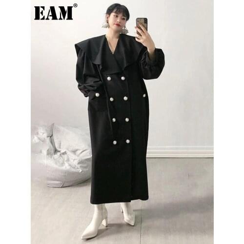 EAM Women's Double Breasted Trench Coats