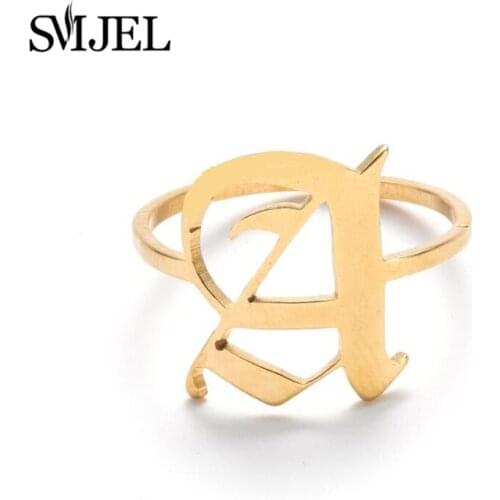 Gothic Initial Letter Ring Stainless Steel Jewelry Ancient Old English Letter Necklaces Alphabet Name Personalize Jewelry Gifts