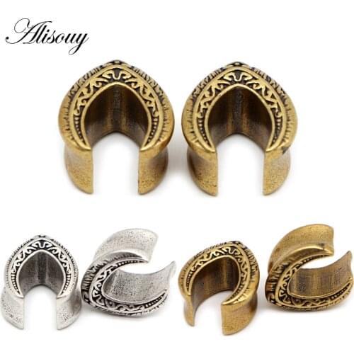 Alisouy 2pc Retro Saddle Water Drop Ear Tunnel Plug Piercing Ring Expander Studs Stretchers Body Piercing Jewelry Earrings Gift