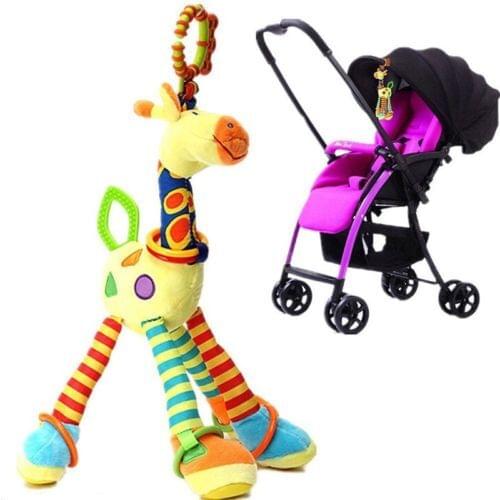 Soft Giraffe Handbells Lovely Baby Bed Pendant Rattles Plush Pram Bed Bells Soft Teether Hanging Toy Animal Giraffe Handbell