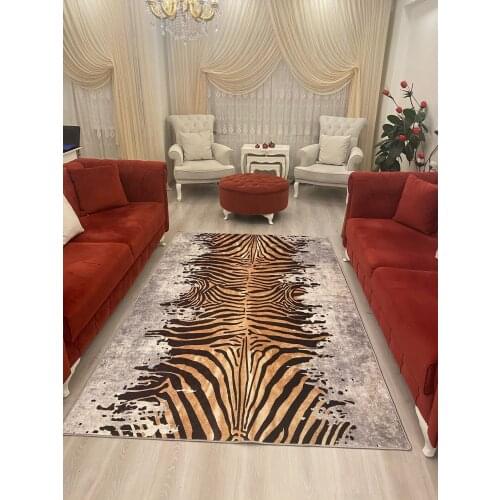 Zebra Living Room Rug Coffee Gray Custom Colors Washable Non-Slip Outsole Faux Leather Premium Series Foal Feather Fabric