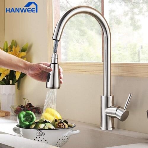 HANWEE Kitchen Faucet Blacked Single Handle Pull Down White Kitchen Tap Single Hole Brushed Nickle Faucets Water Mixer Tap