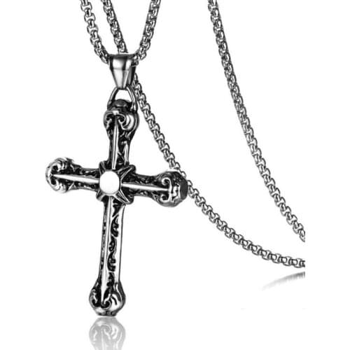 Fashion Cross Necklace For Men Punk Stainless Steel Chain Male Vintage Jesus Cross Pendant Chain Necklace Party Jewelry Gift