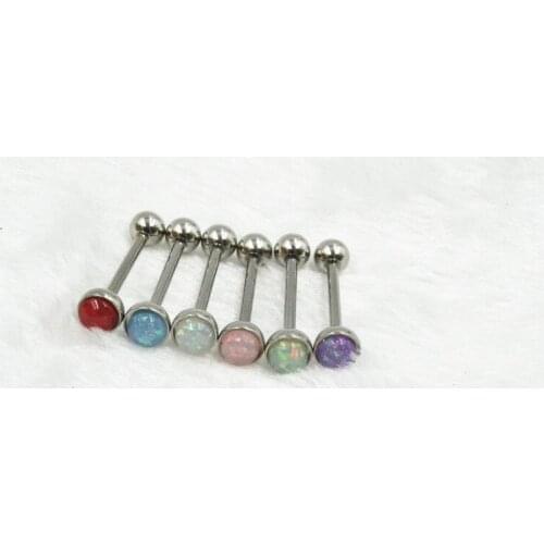LOT50pcs Surgical Steel New Resin Opal Tongue Ring Bar Nipple Barbells Body Piercing 14G NEW Arrived