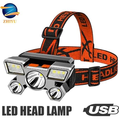 ZHIYU 5LED USB Rechargeable Headlamp Portable Small toughness Built-in Battery Head Light Waterproof Expedition Outdoor Camping