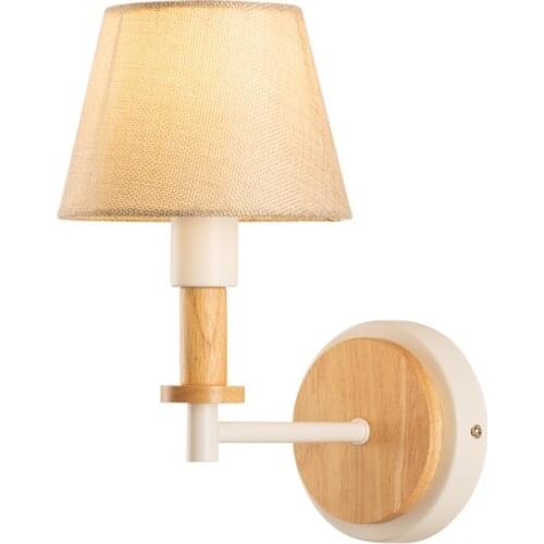 Nordic solid wood black white wall lamps bedroom aisle modern creative living room led wall fabric shade sconces lights lighting