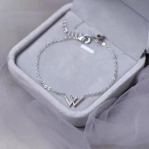 2021 New Link Chain Letter Charm Bracelet 925 Sterling Silver Micro Cubic Zircon Pendant Bracelet For Women SL145