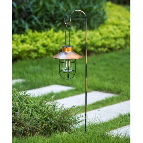 NEW Hanging Solar Lights Lantern with Shepherd Hook Metal Solar Waterproof Lantern for Pathway Garden Outdoor