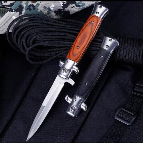 9'' Damascus Steel 58HRC Handmade Forged Outdoor Survival Hunting Knives Tactical Pocket Knife Wood Handle Camping Folding Knife