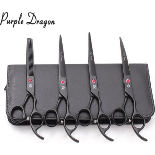 Dog Grooming Scissors Suit 7" Purple Dragon Straight Scissors Thinning Shears Curved Shears Professional Pet Scissors Kit HD001