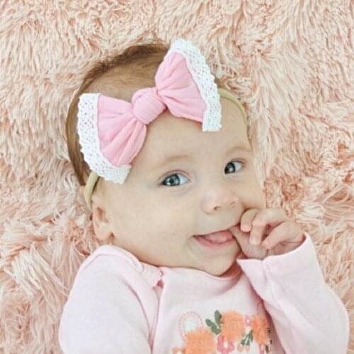 Knot Bow Nylon headbands Baby Lace headbands one size nylon hair bows Newborn KNOT bow skinny nylon hair accessories HB314D