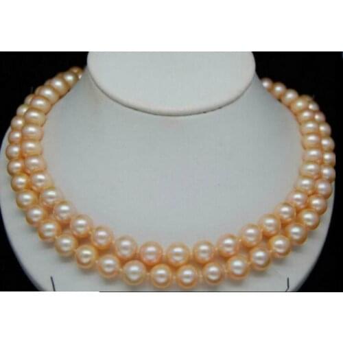 Charming 9-10MM Pink SOUTH SEA PEARL NECKLACE 35 INCH 50" yellow CLASP