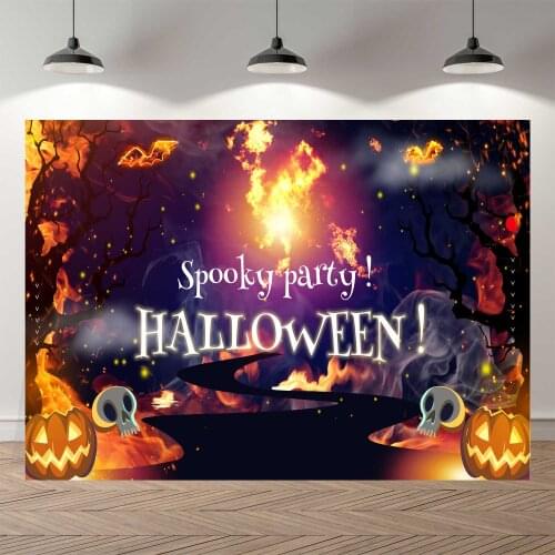 NeoBack Autumn Spooky Party Halloween Night Moon Pumpkin Witch Bat Little Ghost Castle Trick or Treat Backdrop Banner Background