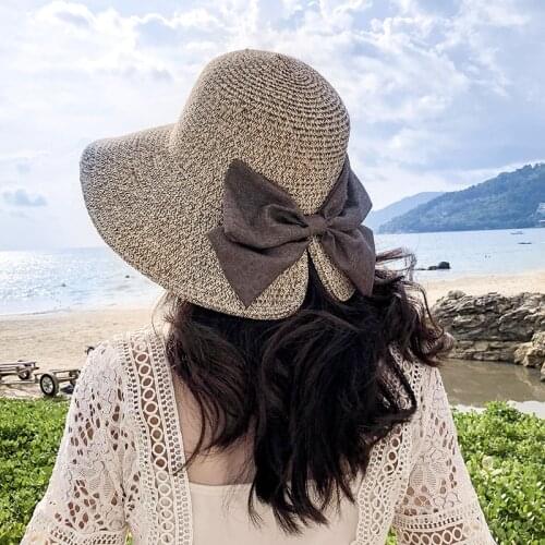 New 2021 Wide Brim Summer Sun hats for Women Bucket Hat Bowknot Sombrero Chapeu feminino capeline Beach Straw Hat
