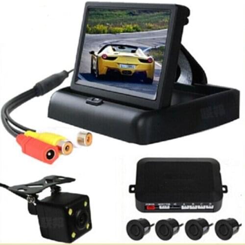4.3''TFT LCD flip display Video Parking sensor with rear view Camera reverse back up parking radar 4 sensors