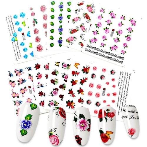 Water Transfer Nail Decal And Sticker Flower Leaf Tree Green Colorful DIY Slider For Manicuring Nail Art Decoration