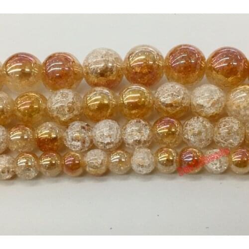 Plated Orang Red White Snow Cracked Crystal Natural Stone Beads For Jewelry Making DIY Bracelet Necklace 6 8 10 12mm