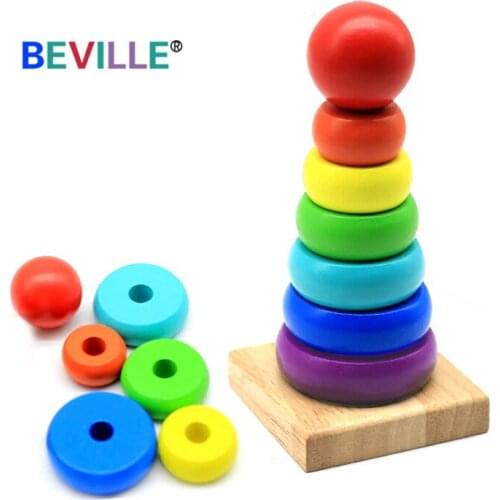 Rainbow Stacking Ring Hanoi Tower Montessori Stapelring Colourful Blocks kids Early Education Wooden Puzzle Baby Toys Child Gift