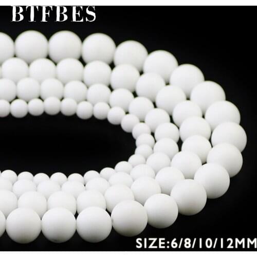 BTFBES Matte White Ceramic Stone Beads Natural Stone Ball 6 8 10 12mm Round Loose Beads For Jewelry Bracelet Earrings Making DIY