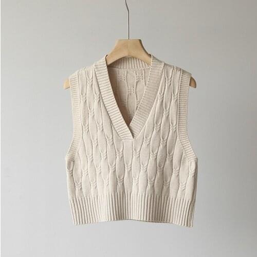 Blue Cottagecore Knitted Sweater Vest Women 2021 New Fashion V Neck Loose Casual Sweater Vest Spring Autumn Vintage Streetwear