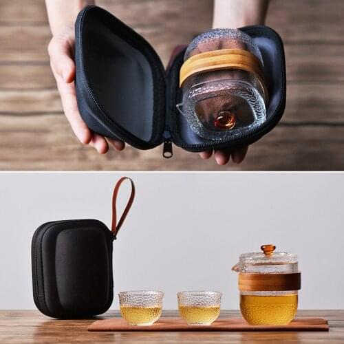 High temperature resistant glassTea set , one pot, two cups Travel tea set Household outdoor carrying case kungfu teapot