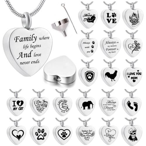 Heart Urn Necklace for Ashes Stainless Steel Cremation Jewelry for Ashes Fashion Keepsake Pendant With Snake Chain Gifts Jewelry
