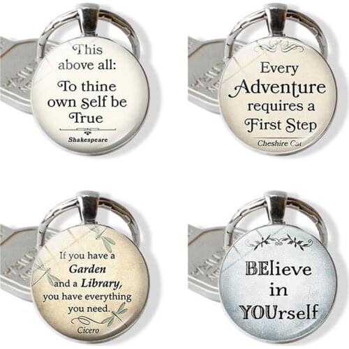 WG 1pc To thine own Self be True time Gem&stone Metal Keychain Keyring Cabochon Glass Keychain Pendants For Yourdelf Gift