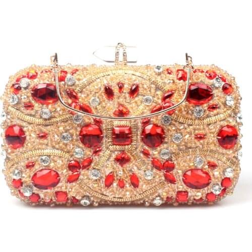 XIYUAN female pear bead Evening Bags Clutch Bags Clutches Lady Wedding Purse Rhinestones Wedding Handbags red Evening Bag female
