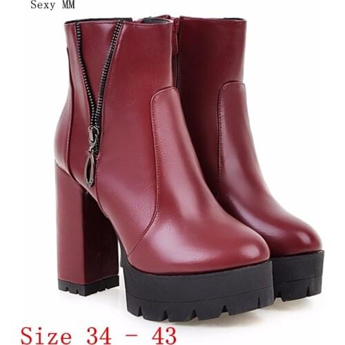 Spring Autumn Winter Platform High Heel Ankle Boots Women Short Boots Ladies Shoes botas botte femme Plus Size 34-40.41.42.43