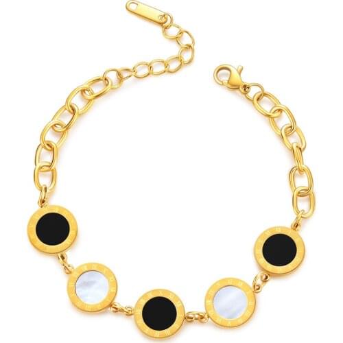 Fashion Gold Color White Shell Black Resin Charm Stainless Steel Bracelet Wedding Party Bead Bracelets For Women Bridal Pulseras