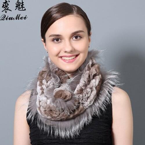 Natural Fur Ring Scarf Genuine Rex Rabbit Fur With Fox Fur Scarves New 2018 Female Warm Scarves and Shawls Winter Scarf