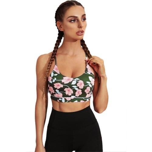 Womens sports bra yoga bra running exercise bra underwear fitness sports top floral print bra