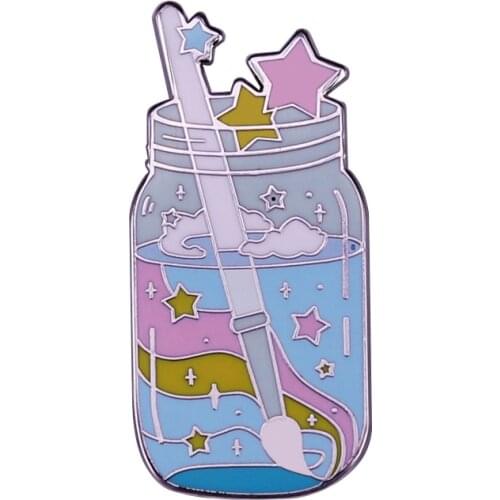 Watercolor Jar Hard Enamel Pin Magical Starry Sky Paintbrush Badge Perfect gift for the amazing artists in your life
