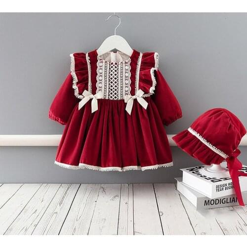 Winter Baby Girls Dress Velvet Thicken Dress Princess Dress+Hat Girls Kids Christmas New Year Clothes