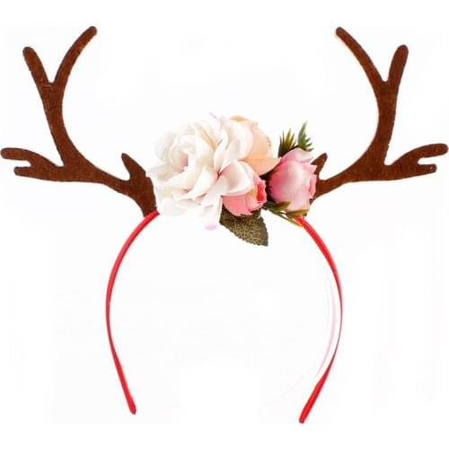 1pc Christmas Headband Fake Flower Antler Decor Fashion Simple Hair Hoop Festival Headband Hair Accessories Party Supplies