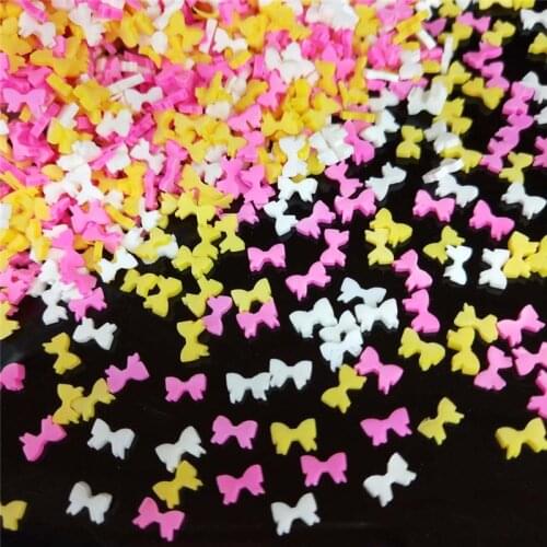 20g/lot Bow Polymer Hot Soft Clay Sprinkles for DIY Crafts plastic klei Tiny Bow-tie Cute Mud Particles Pink Yellow Bowknot