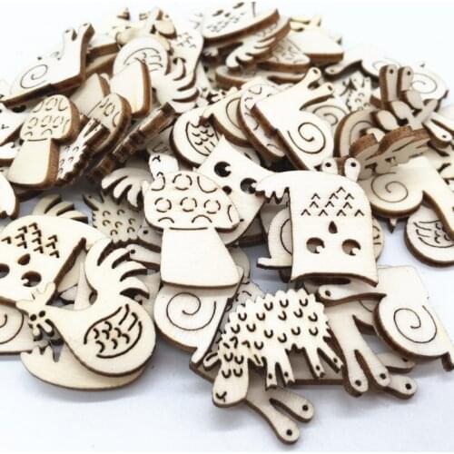 20PCS Wooden Embellishments Cartoon carvings Craft Pieces Wood Ornament for DIY Art (Random Pattern)