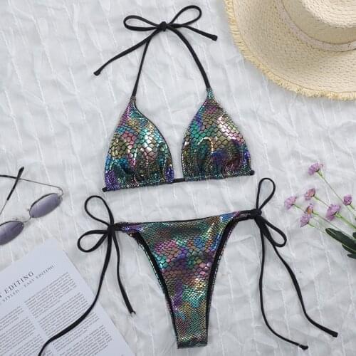2021 Sexy Snake Print Halter Micro String Bikini Women Swimsuit Female Swimwear Two piece bikini set Brazilian bathing suit Swim