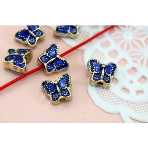 5pcs Buddhist beads accessories butterfly gilt gold dripping oil Plated Findings For Bracelet spacer Jewelry Making DIY g45s
