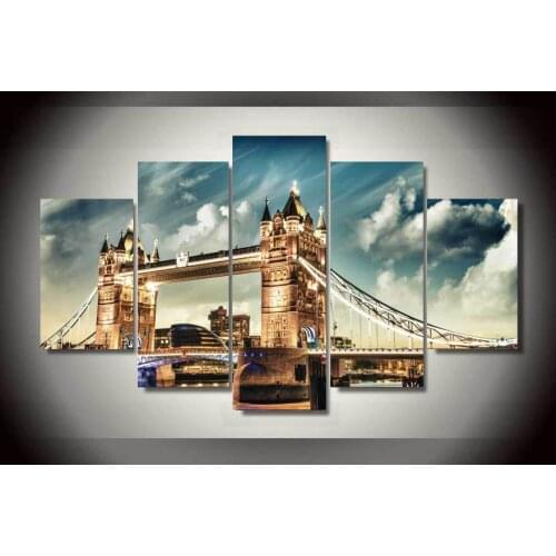 5 Pieces/set Printed London Tower Bridge England Canvas Painting Printings Wall Art Pictures for Home Decoration Unframed