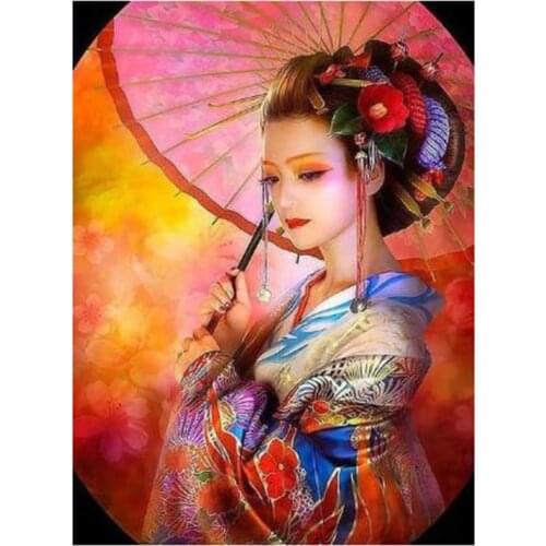 5D DIY Full Round Diamond Painting Japanese Woman Cross Stitch 3D Embroidery Rhinestone Mosaic Home Decoration Art Y1639