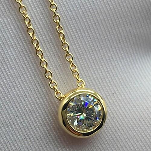 14K Yellow Gold Women Pendants Necklaces Moissanite Diamond 0.5 1 2 3 4 5 Ct Round Wedding Anniversary Engagement Party Bubble