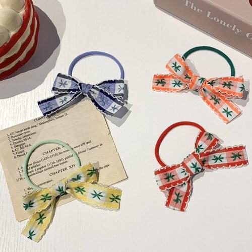 Girls Elastic Hair Bands Floral Embroidery Hair Accessories Children Hair Ring Head Rope Kids Hair Styling Tools Scrunchies