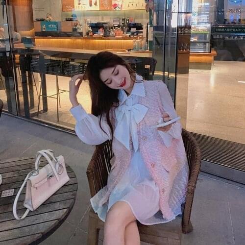 Elegant pink waistcoat suit two-piece autumn wear 2021 new female early autumn high street fashion dress versatile streetwear