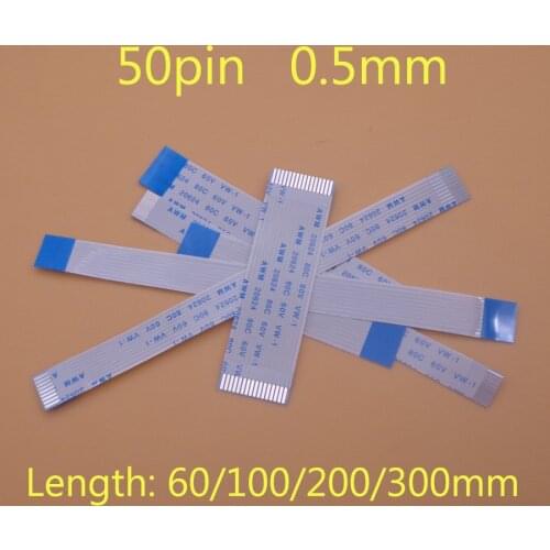 2PCS New FFC FPC 50pin flat flexible cable 0.5mm pitch forward Width 25.5mm lenght 60mm 100mm 300mm Ribbon 50p Flex Cable Type A